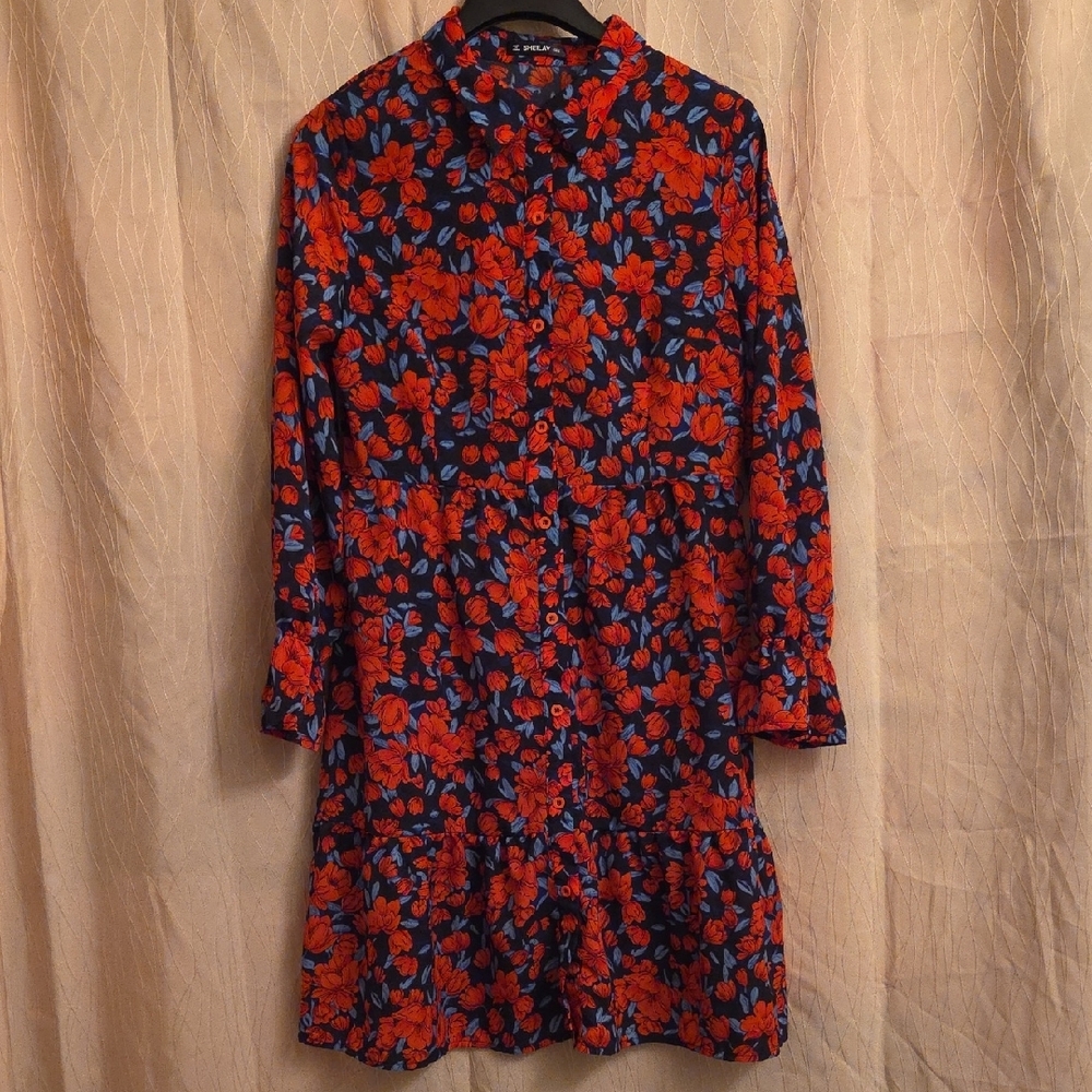 Sheilay Red‎ and Blue Long Sleeve Mock Neck Dress Size Medium